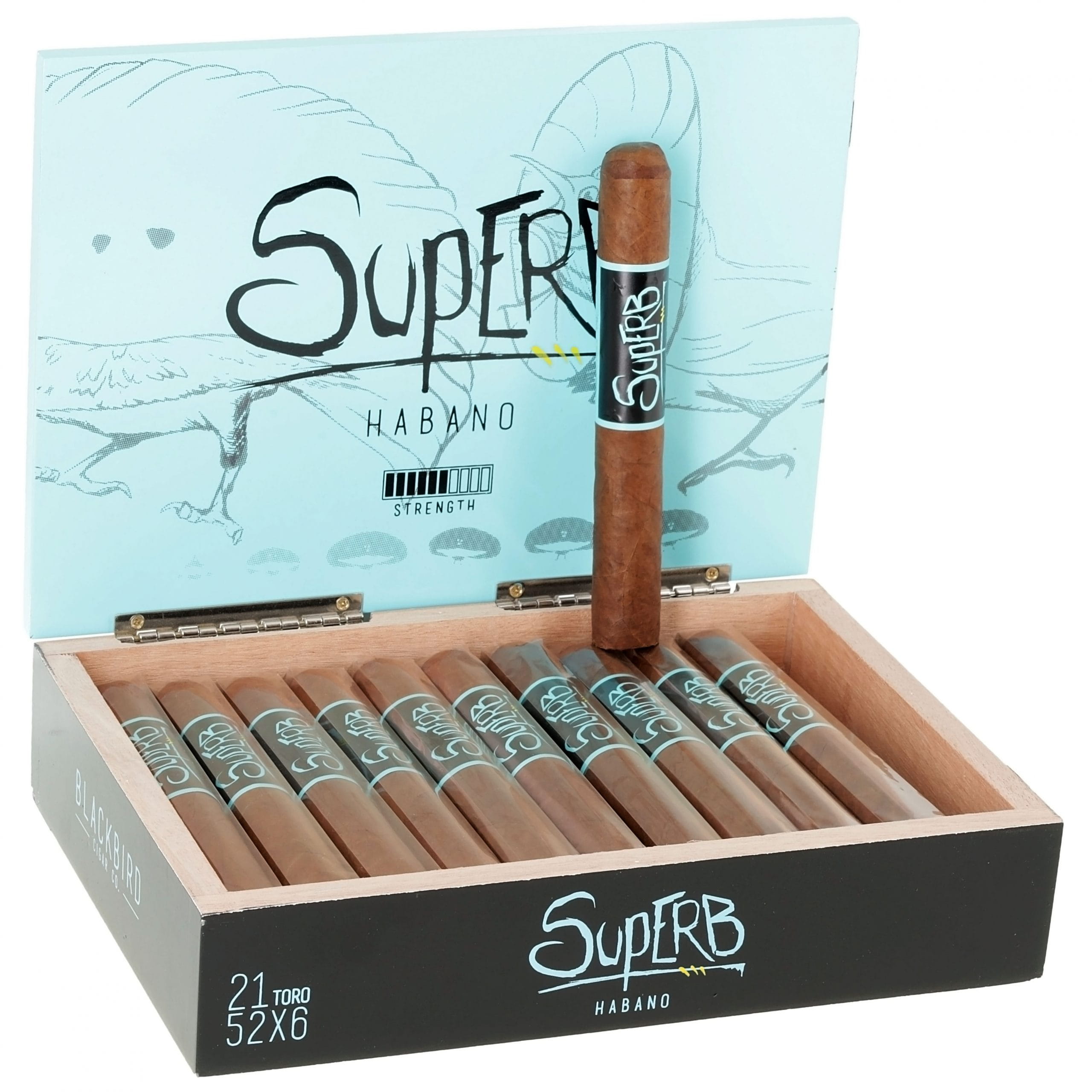 Blackbird Superb Habano Toro 21’li açık kutu Blackbird Superb Habano Toro 6×52, açık 21’li ahşap kutu