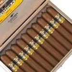 Cohiba Ámbar 10’lu ahşap kutu ve puro bantları yakın plan