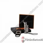 Honest Puro Çakmağı Ve Puro Makası Set Gümüş Grisi