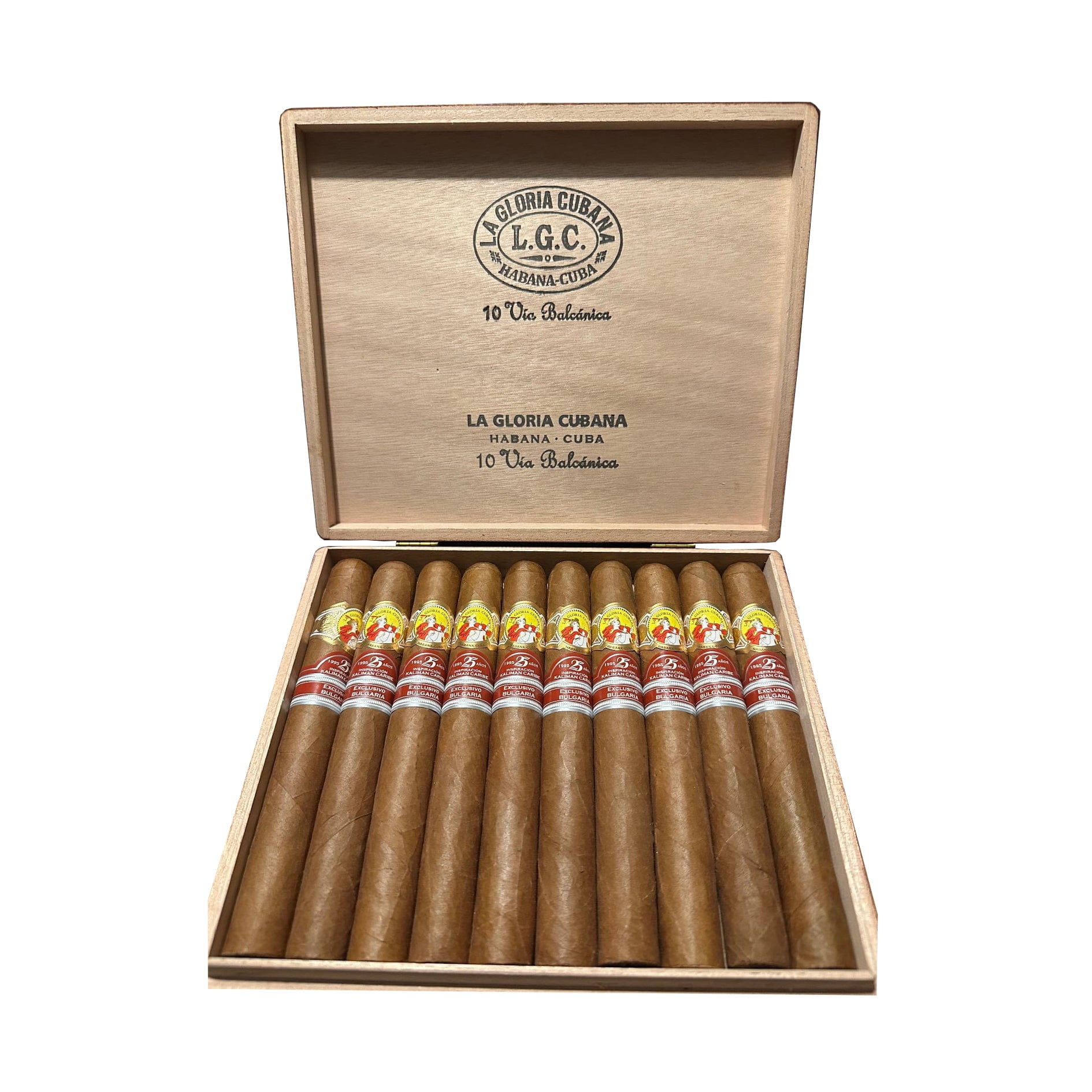 La Gloria Cubana Vía Balcánica 10’lu açık kutu La Gloria Cubana Vía Balcánica 10’lu açık ahşap puro kutusu