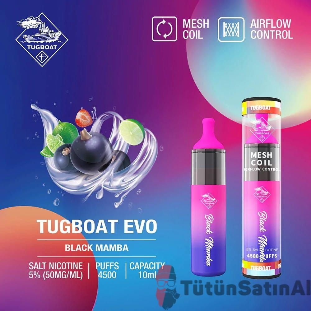 tugboat-evo-4500-puffs-black-mambajpgw1920q75.jpeg Tugboat Evo 4500 PUFFS - Black Mamba - Görsel 1